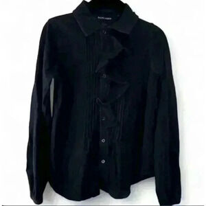 Ralph Lauren Girls' Navy Blue Ruffle Button Down Top - Size Small (7)